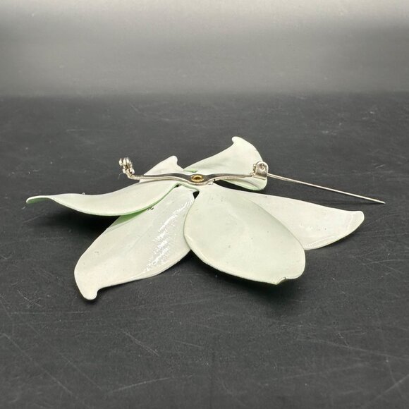 Vintage Flower Power Brooch Pin Mid Century Enamel Retro Green White Floral - Picture 3 of 10